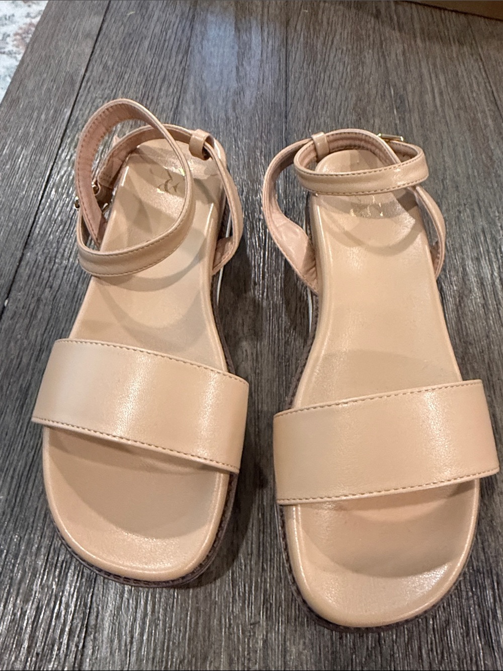 New York & Company Beige Ankle-Strap Sandals
